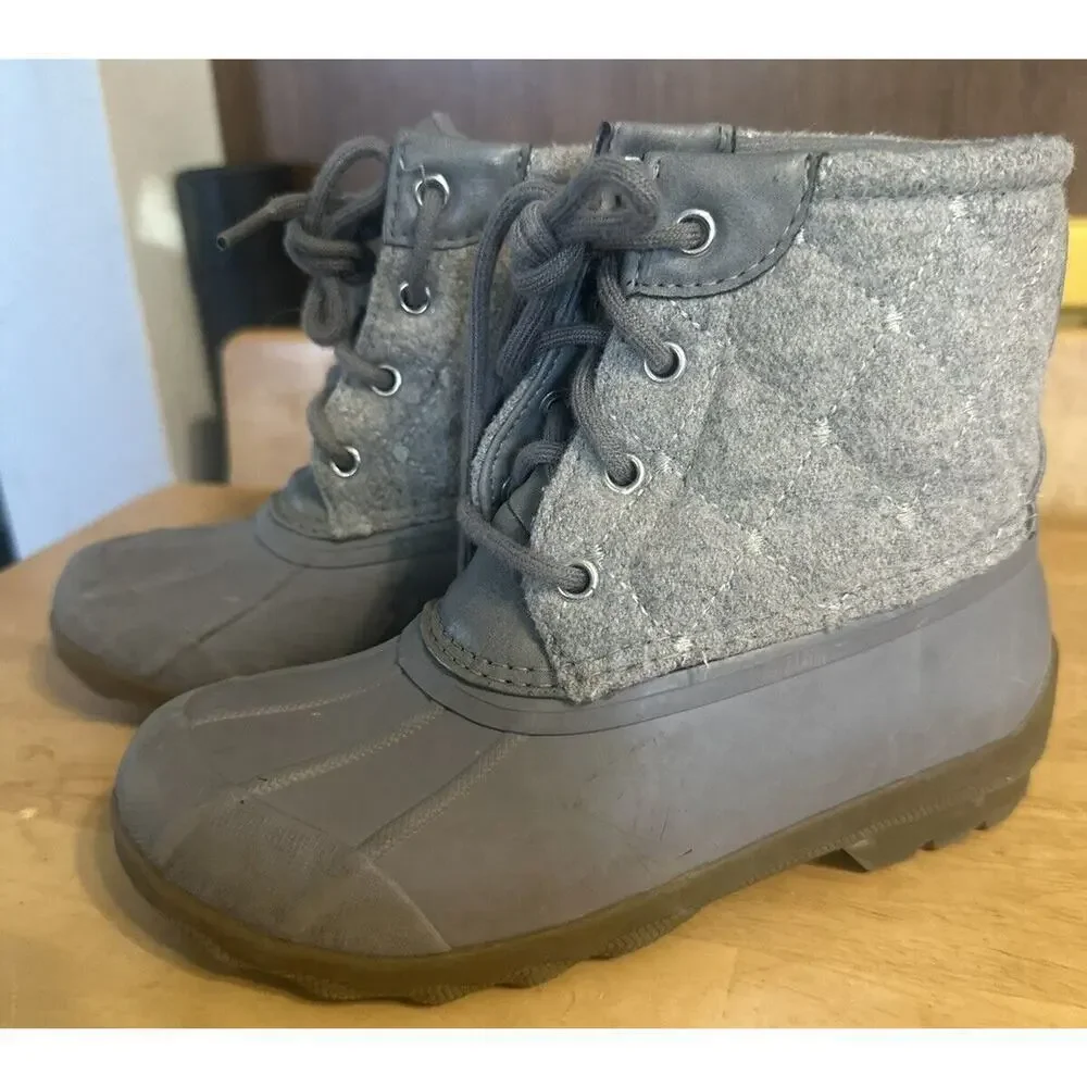 Sperry Gray Duck Boots YOUTH size 13M 50% Wool 50% Polyester Winter Snow RAIN